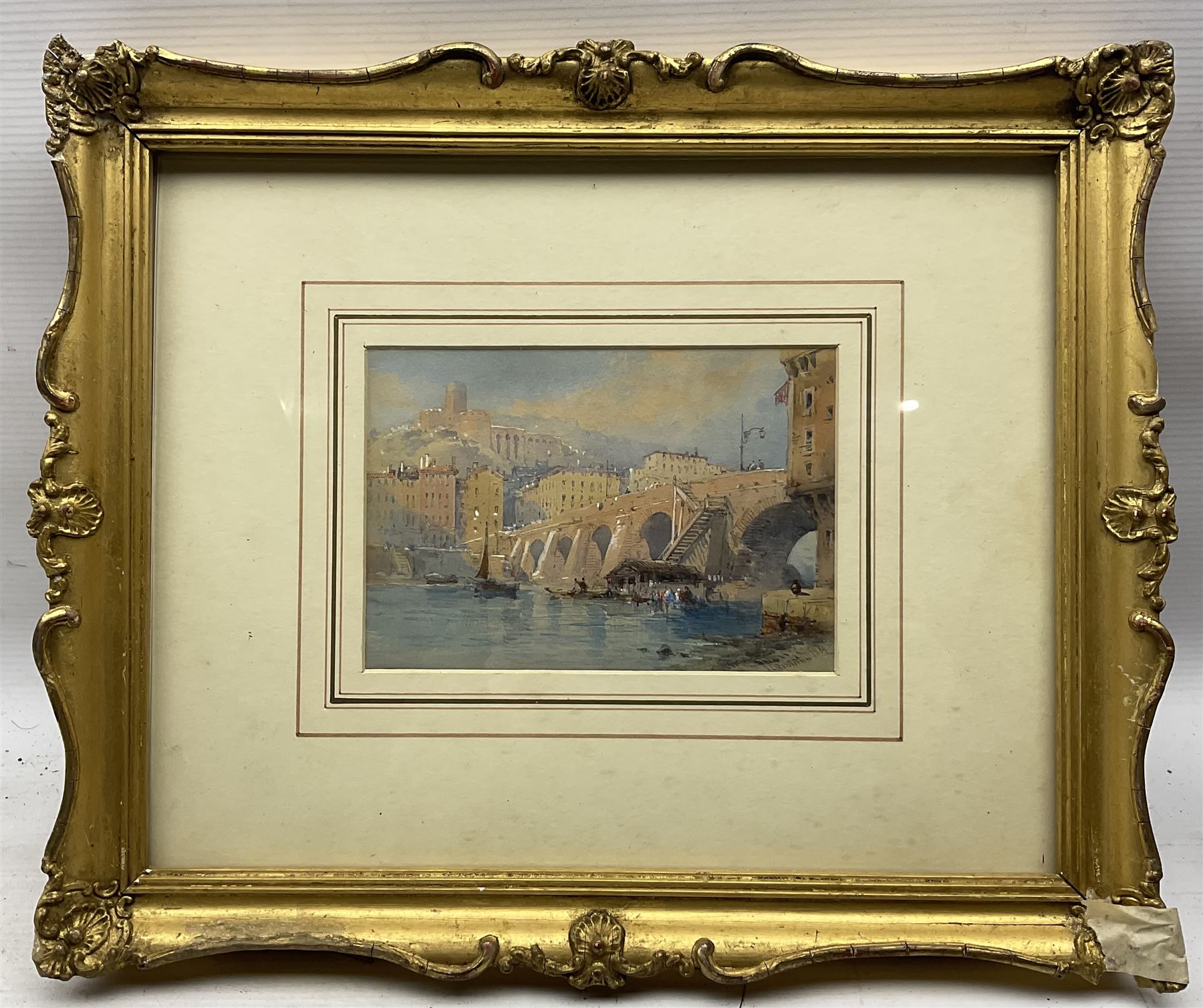 Thomas Charles Leeson Rowbotham (British 1823-1875): Continental Townscape and Bridge, watercolour signed and dated 1869, 12cm x 17cm