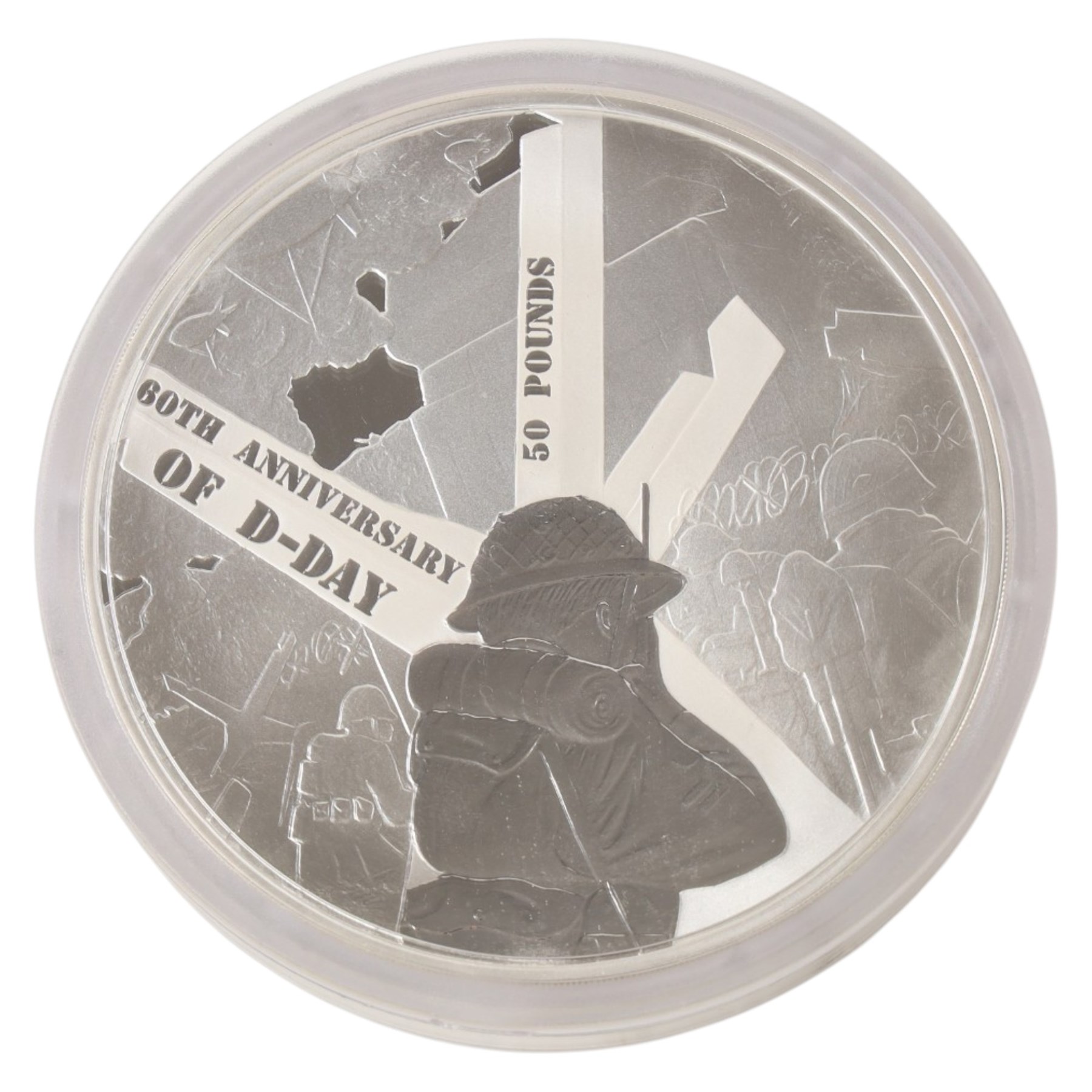 The Royal Mint Alderney 2004 '60th Anniversary of D-Day' one kilogram fine silver fifty pound coin, cased with certificate