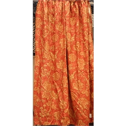  Single thermal lined curtain in terracotta and floral design fabric by 'James Brindley of Harrogate', 190cm, Drop - 226cm  