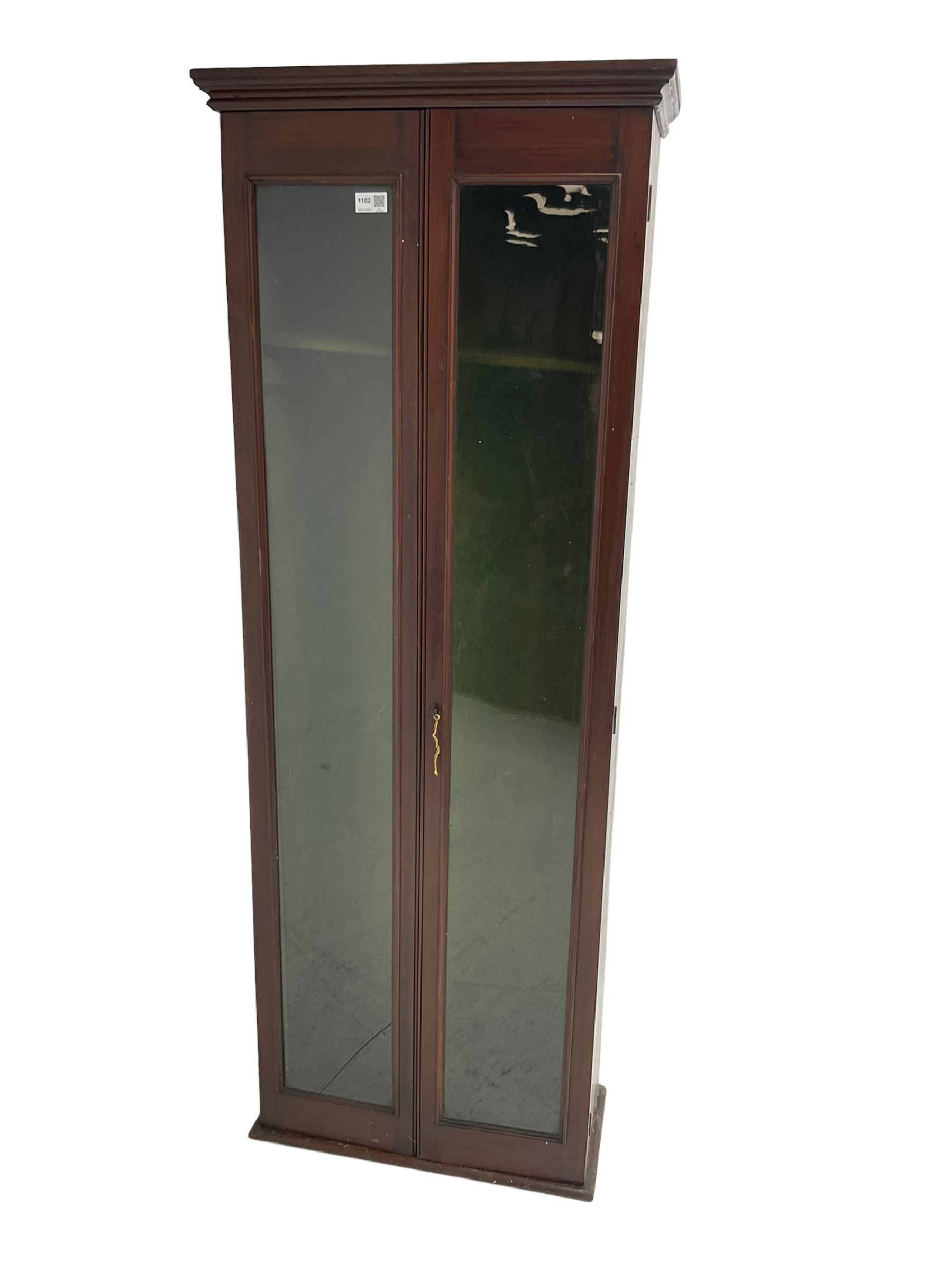 19th century mahogany gun cabinet, enclosed by two glazed doors