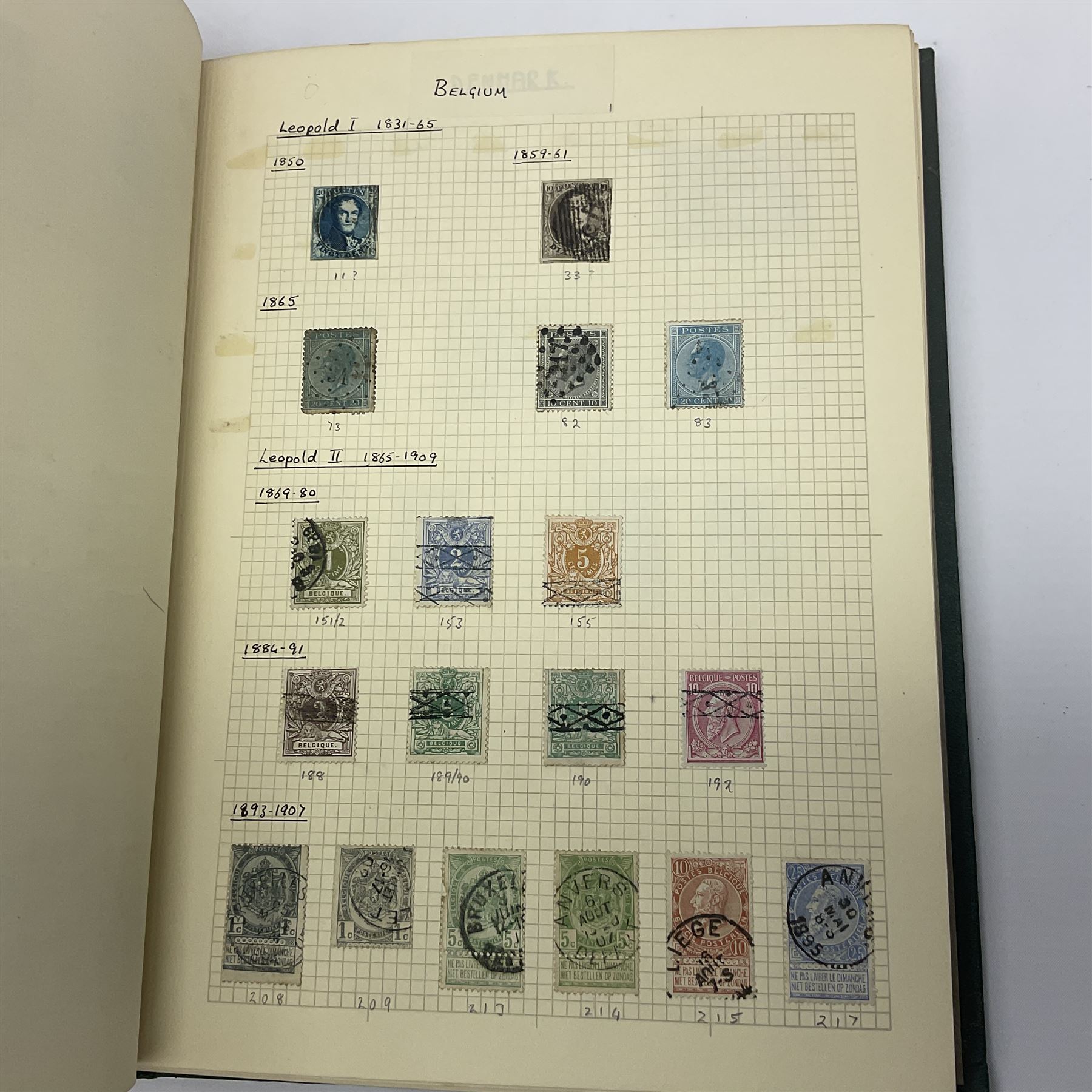 World stamps including Andorra, Austria with 1858 and later issues, Belgium with imperfs and later, Belgium, Cuba, Czechoslovakia, Denmark, Ireland, France, Germany with Hamburg, Lubeck, Oldenburg, Saxony etc, Greece, Hungary, the Netherlands, Spain etc, housed in two albums 