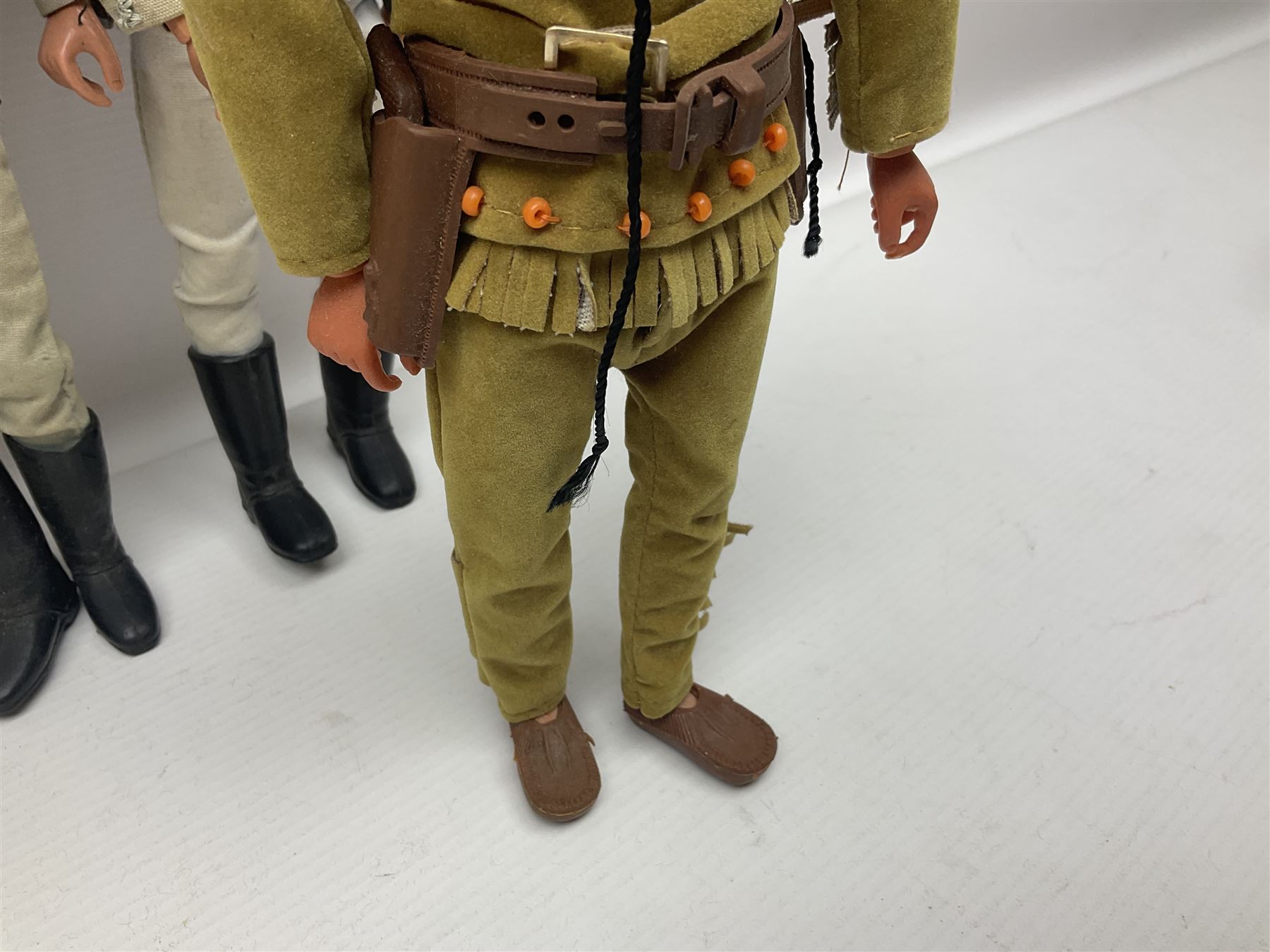 Two pairs of 1970s Lone Ranger and Tonto action figures, probably by Marx Toys; and Gabriel 'Silver' stallion horse; all unboxed (5)