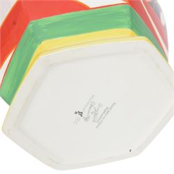 Wedgwood Bizarre by Clarice Cliff, large  hexagonal vase, Blue Autumn, hand painted based upon an original, limited edition 22/100, with certificate and box, H50cm 