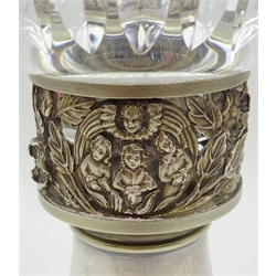  Commemorative silver and cut glass candlelamp by Hector Miller for Aurum London 1989, made by the order of the Dean and Chapter of York to commemorate the restoration of York Minster following the great fire, silver base approx 9.8oz, H25cm. Provenance Property of Bob Heath, Brandesburton Formerly of Ravenfield Hall Farm near Rotherham  