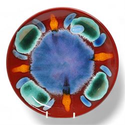 Poole Pottery Maple pattern vase H26cm and plate signed by Nicola Massarella, together with other Poole Pottery including 'Infusion' plaque, two vases and Poole Pottery - Carter & Company and their Successors 1873 - 1998 by Leslie Hayward edited by Paul Atterbury 1998 hardback book (6)