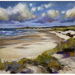Kate Philp (Scottish 1973-): Summer Coastline, acrylic on canvas signed 19cm x 19cm