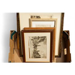 Collection of framed artworks, including a watercolour by  Lance Cattermole (British 1898-1992): View of the Victoria Memorial and the gates of Buckingham Palace; Five etchings, one watercolour, one portrait. 