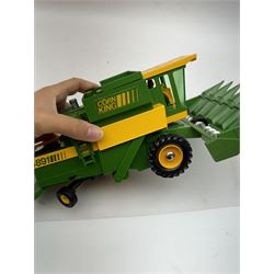 Collection of predominantly late 1970s/early 1980s Britains diecast vehicles and farming equipment, including Corn King, tractors, JCBs, horsebox, skip lorry, etc together with figures and accessories