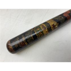 Victorian painted turned wood police truncheon by Field, dated 1851 painted in polychrome with the arms of Blackburn, including crest flanked by the date 18/51 and circumscribed BLACKBURN BOROUGH POLICE, stamped 'FIELD 233 HOLBORN'. L40.5cm. Auctioneer's Note: The borough of Blackburn received its Charter of Incorporation on 28 August 1851; together with two other unmarked turned wooden truncheons (3)