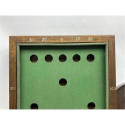 Mahogany framed and green baize toy bar billiards game with gilt numbering, one cue and seven balls L76cm; together with an Art Deco bakelite bagatelle game possibly by Napro Productions (2)