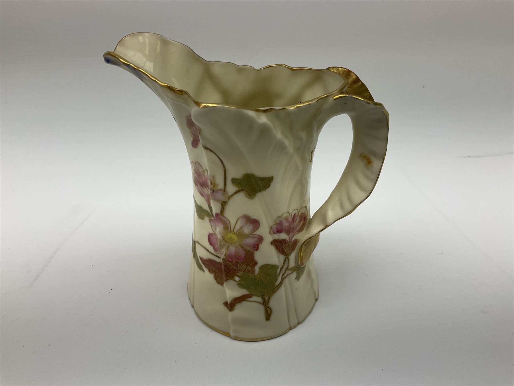 Royal Worcester Blush Ivory Jug Of Squat Lobed Form Painted With Floral 