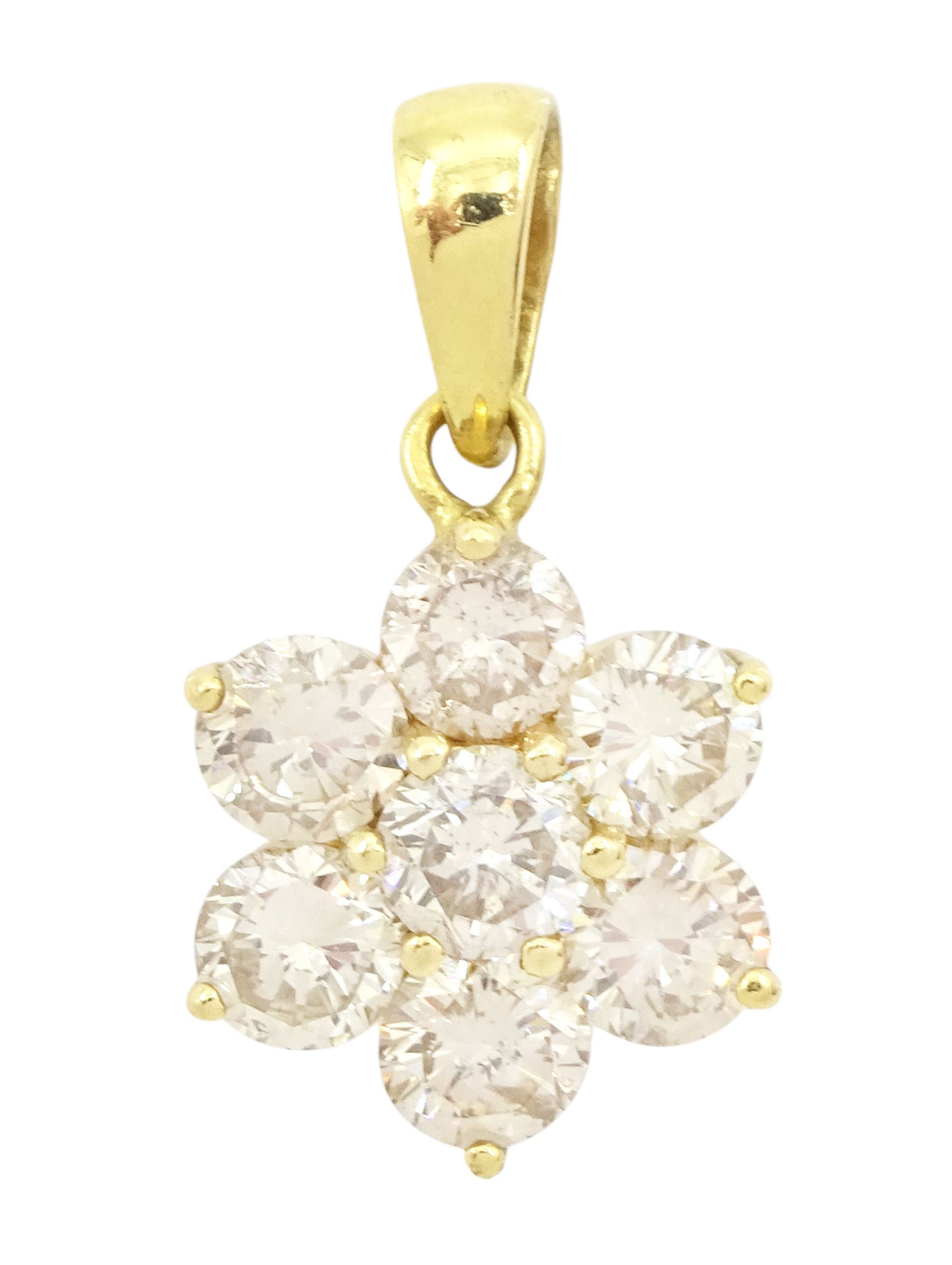 18ct gold round brilliant cut diamond flower head cluster pendant, Sheffield 2000, total diamond weight approx 2.25 carat