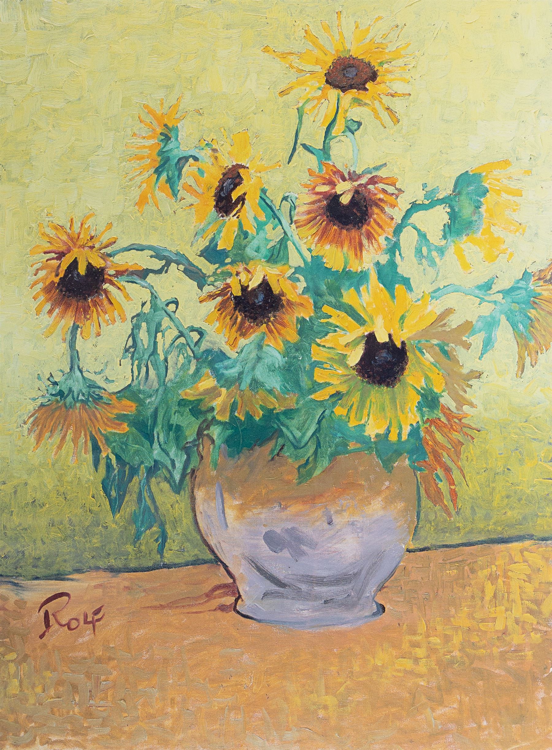 Rolf Harris (Australian 1930-): 'Sunrise - Taj Mahal' 'Rolf on Art - Monet' and 'Rolf on Art - Van Gogh', set of three limited edition giclee prints signed and numbered respectively, largest Sunflowers 66cm x 49cm (3)