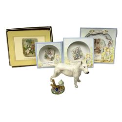 Royal Doulton Bull Terrier, model number 3280, together with Wedgwood Peter Rabbit ceramics comprising of two bowls and a plate, etc