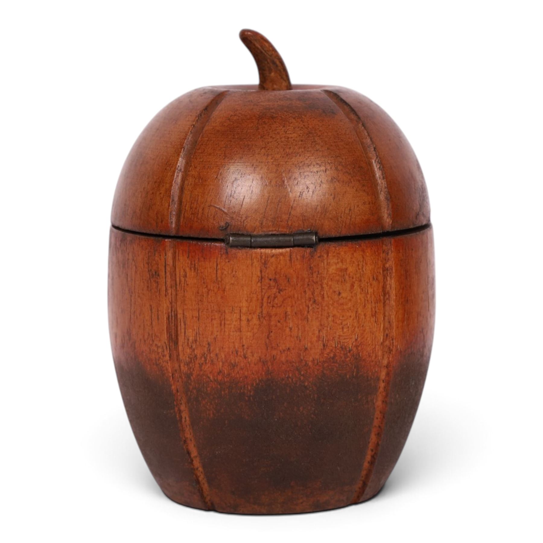 Wooden tea caddy in the form of a melon, in the Georgian style, with key, H15cm