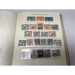 Single album collection of King George VI stamps, including Aden, Antigua, Ascension, Australia, Bahamas, Bahrain, Barbados, Basutoland, Bechuanaland, Bermuda, British Solomon Islands, Brunei, Burma, Cayman Islands, Dominica, Falkland Islands, Gambia, Gilbert and Ellice Islands, Gold Coast, Great Britain 1939-48 set to one pound including ten shilling dark blue, Grenada, Hong Kong, India, Ireland, Jamaica, Leeward Islands, Malta, Mauritius, New Zealand etc