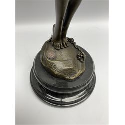 Bronze figure of a nude female holding a vine, after 'H. Frishmuth', with foundry mark on socle base, H38cm