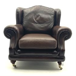 Thomas Lloyd - Traditional shape armchair uphlstered in brown leather 