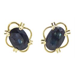 Pair of 9ct gold oval cut sapphire stud earrings