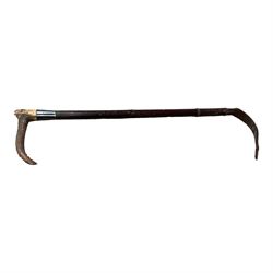 Walking sticks, hunting crop with silver collar, etc with stand