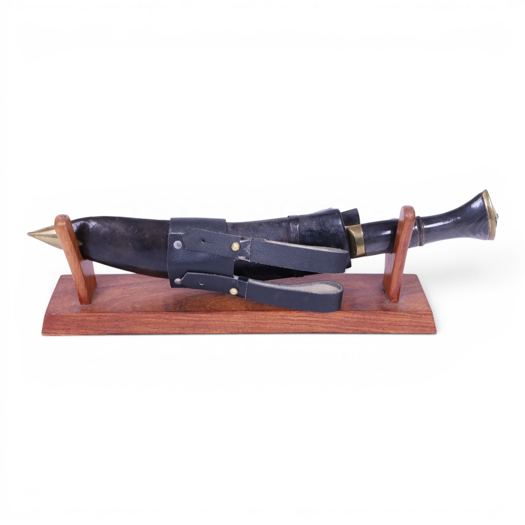  Early 20th century Nepalese kukri knife with leather scabbard, L41cm