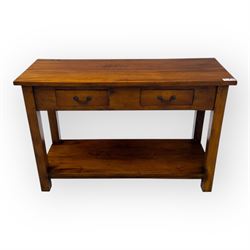 Contemporary console hardwood side table, with rectangular top and two drawers fitted with...