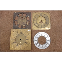  Various 19th century brass clock dial parts including dials chapter rings and backplates etc (5)  