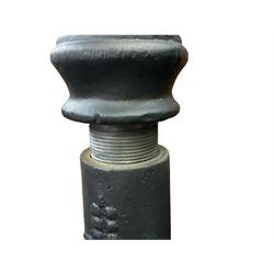 Victorian style cast iron street lamp, fluted column with hexagonal base, four glass lantern top