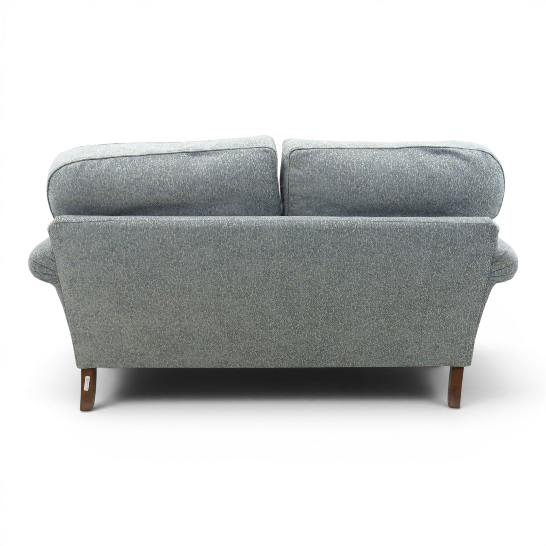 Marks & Spencer - 'Salisbury' two seater sofa, upholstered in blue fabric, scrolled arms and loose cushions