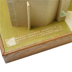 John B Thorp - Architects scale model of St Marks Church Sheffield  Scale 1/8th inch to 1 foot, Architect George Pace in perspex case and with outer wooden travelling case 59cm x 62cm x 43cm