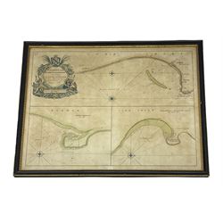 Capt. Greenvile Collins (British 1643-1694): 'Burlington Bay, Scarbrough & Hartlepoole', 17th cent. hand coloured engraved sea chart/map of Bridlington Bay and Scarborough, dedicated to Captain Ralph Sanderson 47cm x 59cm