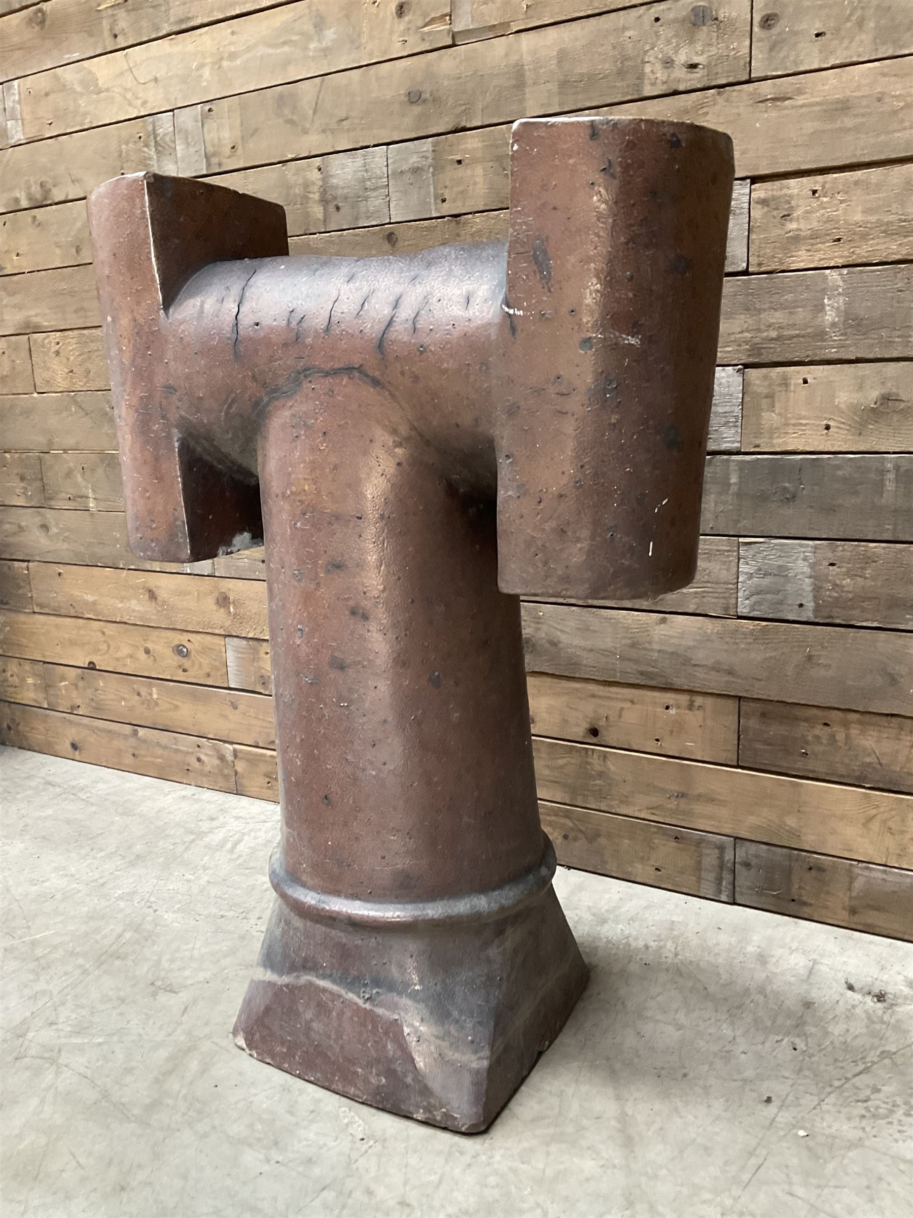Large Victorian T shaped salt glazed terracotta chimney pot 