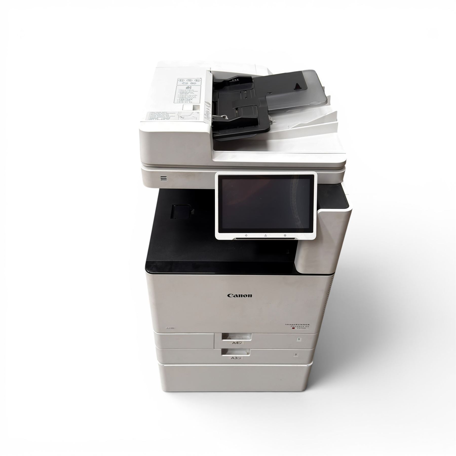 Canon Image Runner Advance DX C3720i multifunction laser printer, floor standing with two trays, A3 and A4, copier and scanner with auto feed and manual, base storage cupboard, with spare toner