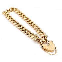 19th / early 20th century 18ct gold curb link bracelet, with heart locket clasp, stamped 18