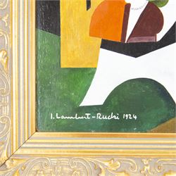 Jean Lambert-Rucki (Polish 1888-1967): Cubist Parisian Street Scene, oil on panel signed 1924, bears artist's studio sale stamp signature and date verso 35cm x 21.5cm