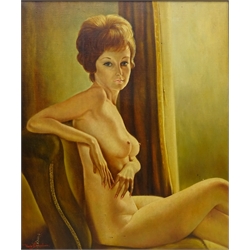  Seated Female Nude, 20th century oil on canvas signed by Vera Pegrum 60cm x 50cm  