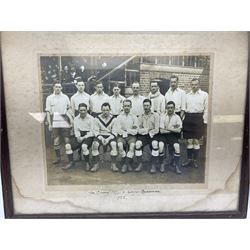 Five early 20th century sporting photographs - rugby entitled 'Hull F.C. Season 1901-2 Who Played and Defeated Kingston Rovers Nov.23rd 1901'; football entitled 'The Casuals F.C. v London Caledonians 1922; another unidentified football team; and two unidentified cricket teams; all framed (5)