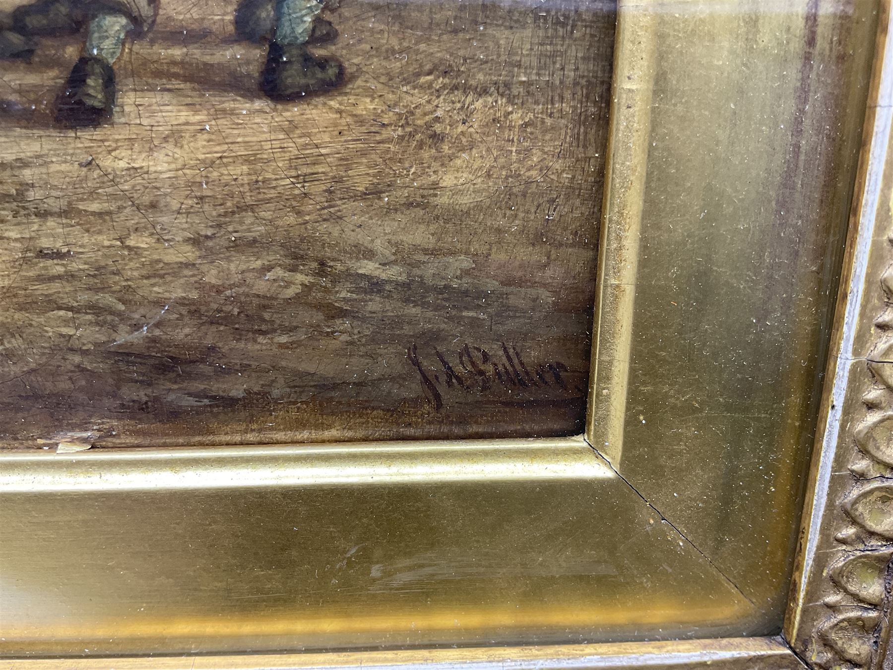 John Anthony Puller (British 1799-1886): The Stubborn Donkey outside 'S Brown's Greengrocer', oil on canvas signed 19cm x 24cm 