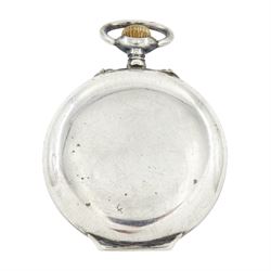 Early 20th century silver open face keyless lever alarm pocket watch by Zenith, white dial with Arabic hour markers and subsidiary seconds dial, retailed by Brook & Son, Edinburgh, case No. 82977, Glasgow import mark 1917