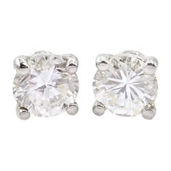 Pair of 18ct white gold round brilliant cut diamond stud earrings, hallmarked, total diamond weight approx 1.30 carat