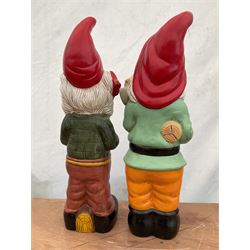 Pair of large indoor or outdoor painted garden gnomes  - THIS LOT IS TO BE COLLECTED BY APPOINTMENT FROM DUGGLEBY STORAGE, GREAT HILL, EASTFIELD, SCARBOROUGH, YO11 3TX
