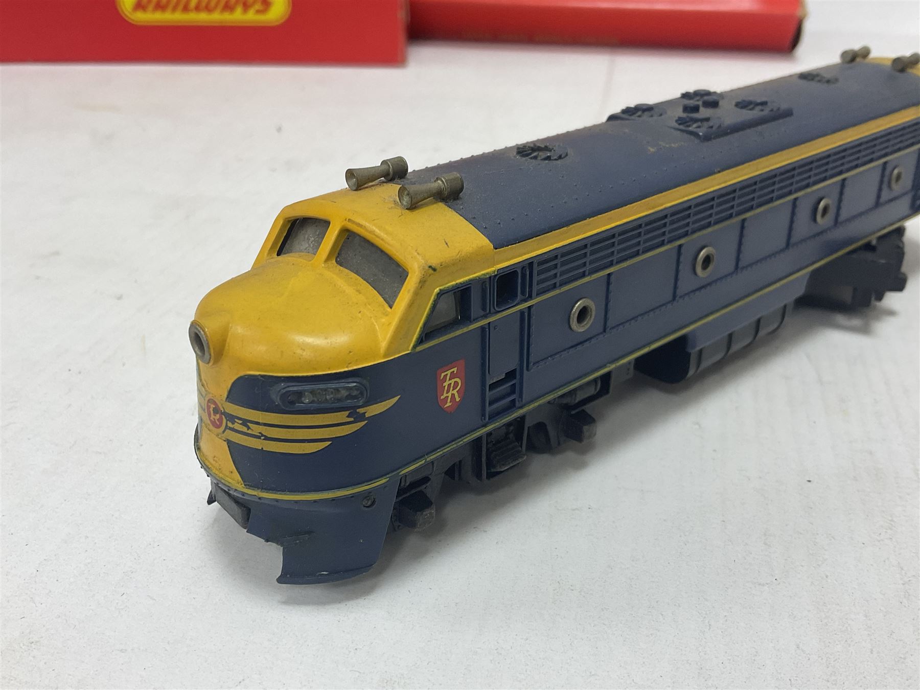 Hornby/Tri-Ang ‘00’ gauge - nine locomotives to include Britannia Class ‘Britannia’ 4-6-2 no.70000 in BR green; Class M7 4-4-0 Tank no.30027 in BR black; Princess Class ‘Princess Victoria’ 4-6-2 no.46205 in BR black; in original boxes; further loose models Princess Class ‘Princess Elizabeth’ 4-6-2 no.46201 in BR green; Class 3F 0-6-0 tank no.7606 in LMS crimson; TR double ended diesel locomotive; three further tank locomotives and one loose tender (10) 