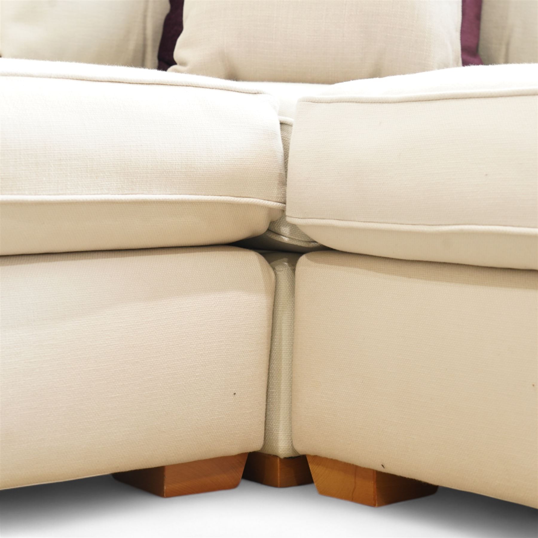 Barker & Stonehouse - large corner sofa, upholstered in natural pumice fabric, with contrasting scatter cushions 