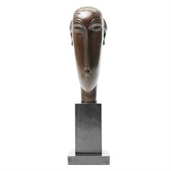 After Amedeo Modigliani (Italian 1884-1920): Head of a Young Woman, bronze on stepped marble plinth, overall H36.5cm