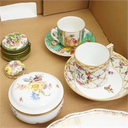 Walnut two handled tray, together with various continental porcelain items including Meissen plate and covered pot, Dresden depose cup and saucer, etc
