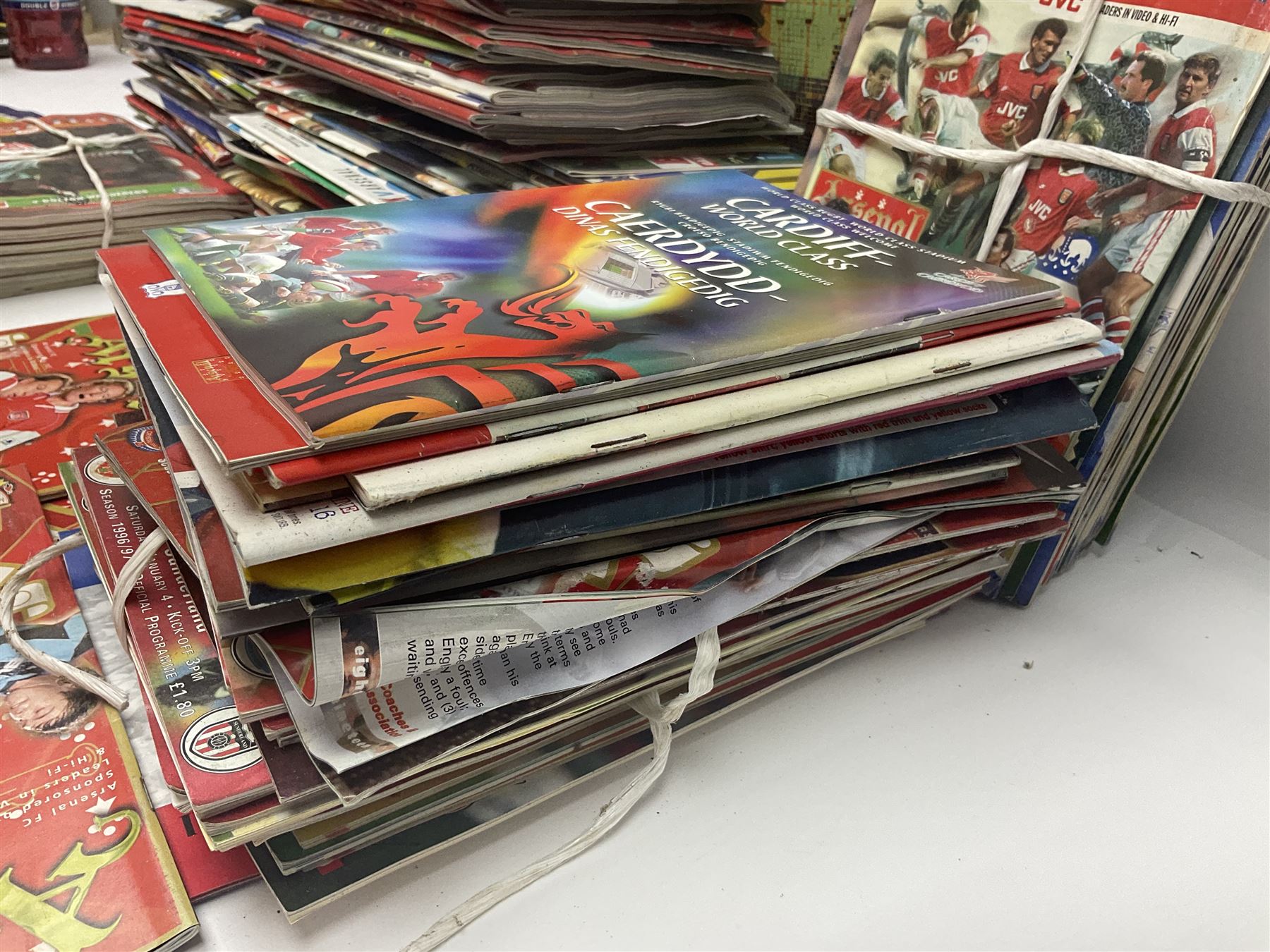 Quantity of mostly football programmes including Wimbledon vs Arsenal Saturday 5th September 1992, Arsenal FC vs Blackburn Rovers Saturday February 26th season 1993/94, Liverpool vs Arsenal Saturday 2nd October 1993, The F.A. Charity Shield Arsenal vs Manchester United 7th August 1993 etc