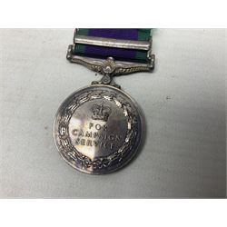 Elizabeth II General Service Medal with Northern Ireland clasp awarded to 24197417 Pte. S.P. Moylan R. Anglian; with ribbon
