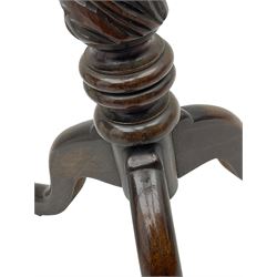 Mahogany rope twist jardiniere stand (H98cm); George III mahogany fold-over tea table (H75cm); occasional table with sectioned drawer (H72cm, W49cm, D37cm); upholstered stool (4)