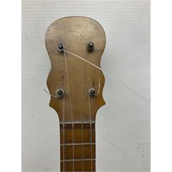 Trumelo BMI banjo ukulele no.3013 L58cm; in soft carrying case; and Kapok Brand guitar shaped ukulele L51cm (2)