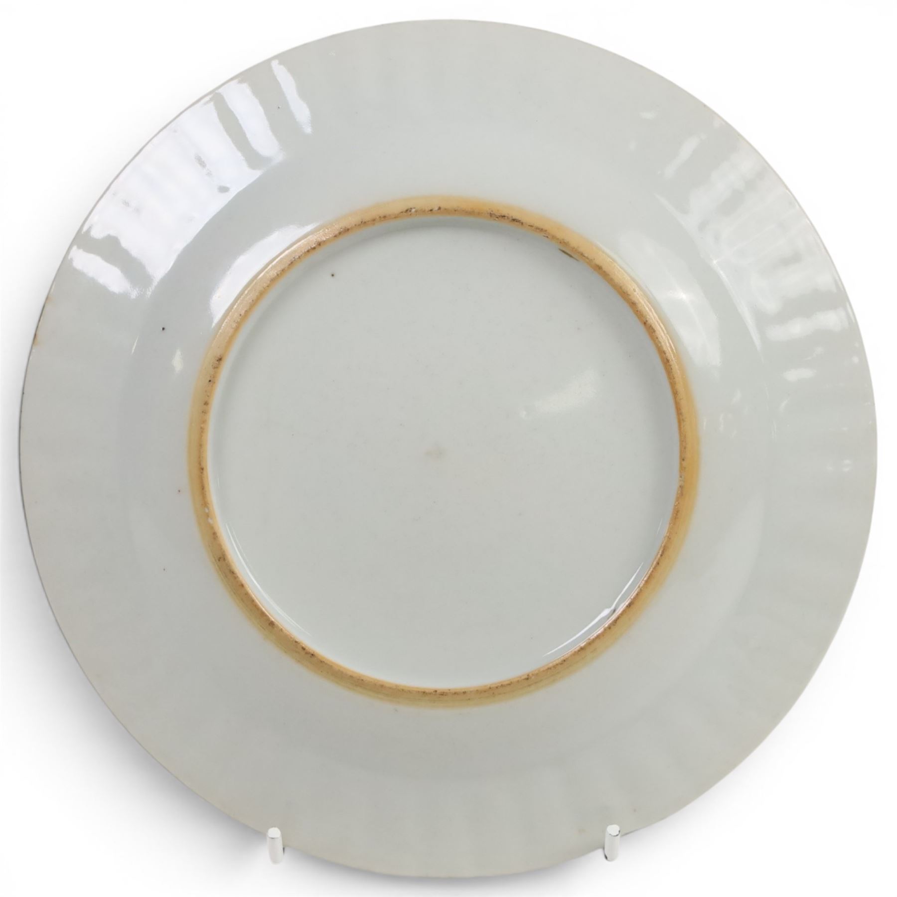19th century Chinese famille rose plate, enamelled with fruits and flowers, crickets, butterflied and other insects, D20cm